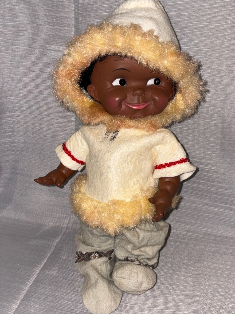 Vintage  Hooded Doll in Cream and Yellow with Red Trim M92